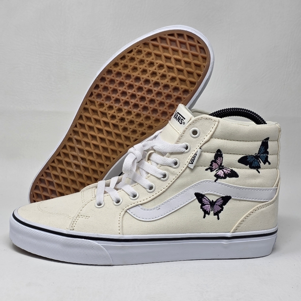 Vans Filmore Hi Top  Off White Canvas  Embroidered Butterflies Women's Size 10